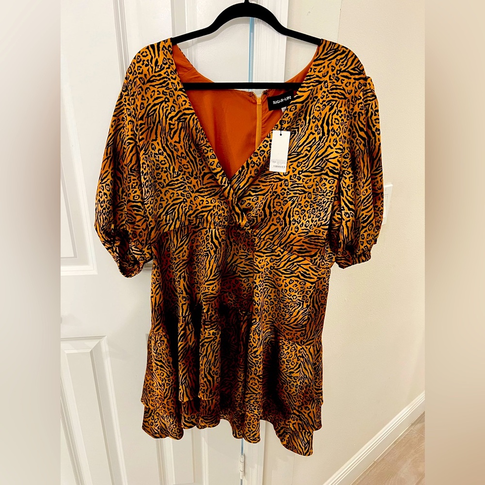 Sugar lips animal print puff sleeve dress 1X